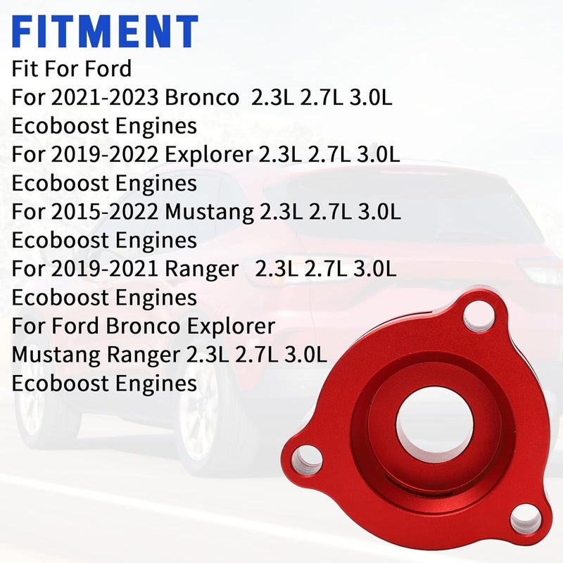 WIKIBB Blow Off Valve Adapter BOV Adapter Compatible with 2019+ Ford Mustang Bronco Explorer Ranger 2.3L 2.7L 3.0L EcoBoost Engine- CNC Billet Aluminum Red - Image 4